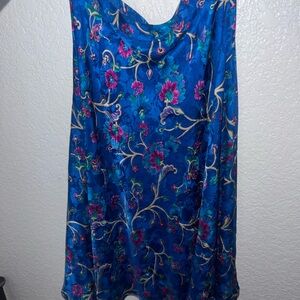 Vintage Floral Blue 100% Silk Midi Skirt